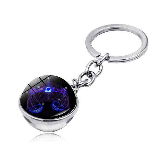 Zodiac Gemstone Double-Sided Glass Keychain