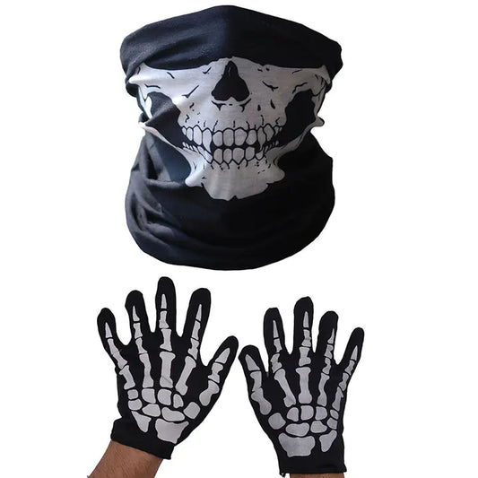 Halloween Skull Mask and Skeleton Gloves Set