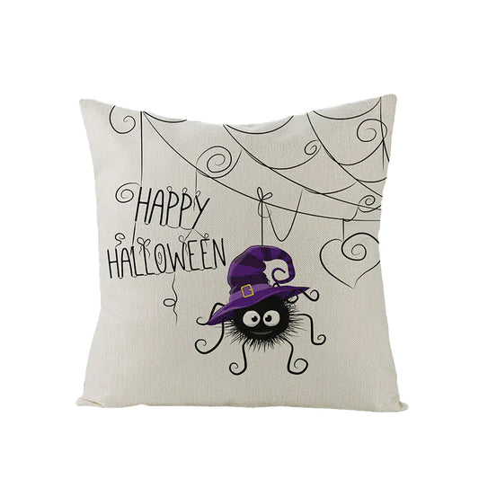 Cute Cartoon Kitten Pumpkin Head Pillow Cover for Halloween