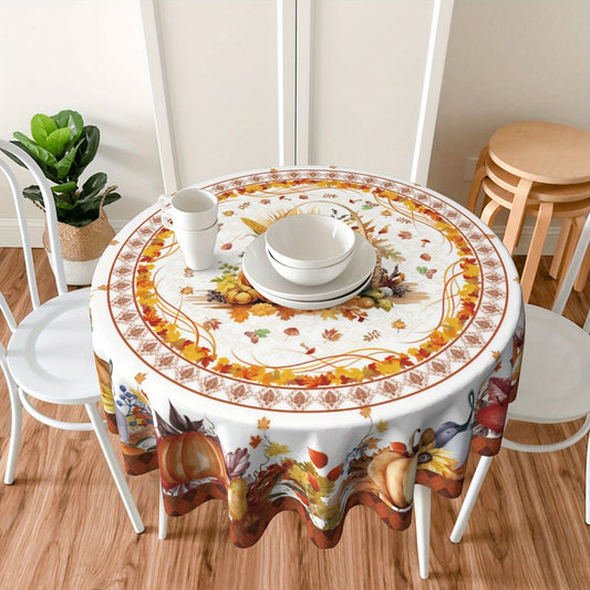 1pc Tablecloth, Polyester Tablecloth, Fall Pumpkin Harvest Theme Party Tablecloth, Thanksgiving Pumpkin Maple Leaf Orange Holiday Pattern Table Cover, Home Kitchen Dining Picnic Decoration, Gift