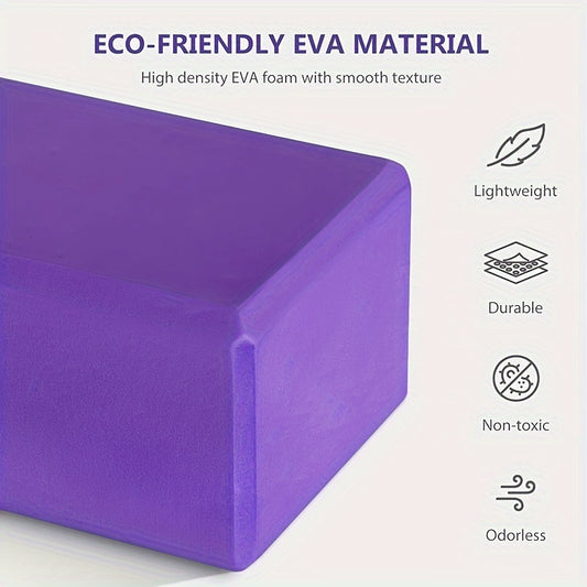 Eco-Friendly EVA Foam Yoga Block Set with 6ft Metal D-Ring Strap, 2-Pack Non-Slip High-Density Exercise Bricks, Moisture-Proof & Odorless, Ideal for Yoga, Pilates, Stretching & Toning - Solid Color TPE