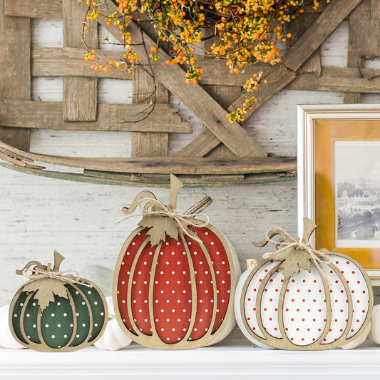 Fall Thanksgiving Decorations For Home - Fall Decor - 3pcs Wooden Fall Pumpkin Self Sitters For Fall Tiered Tray Decor, Mantel Decor, Pumpkin Decor, Table Decorations