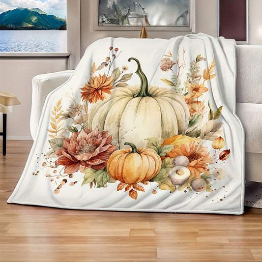 Cozy Fall Pumpkin Flannel Throw Blanket - Soft & Warm Plush Bedding for Couch, Office, and Home Decor - Perfect for Harvest Festival, Thanksgiving & All Seasons - Available in Multiple Sizes
