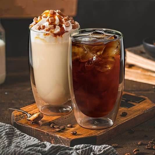 6pcs, Large Capacity 15oz/450ml Double Walled Insulated Glass Coffee Mugs - Lead-Free, Freezer Safe, Reusable, and Multipurpose for Hot and Cold Beverages - Perfect for Cappuccino, Latte, Tea, and More