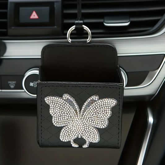 1pc Multi-Functional Air Outlet Storage Bag - Mini Butterfly Pattern Hanging Pouch for Organizing Car Accessories, Cables, and Small Items with Easy Access and Visibility
