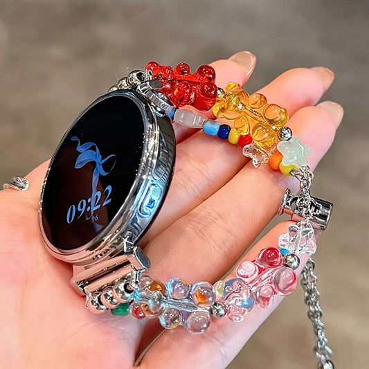 Cute Gummy Bear Beaded Strap for Galaxy Watch 7 FE/6/5/5 Pro/4 Classic/Active 2 & for Huawei Watch GT 4/3 - 20mm/22mm Expandable Clasp Sport Bracelet, Durable Resin, Trendy Summer Accessory, Cute Watch Strap, Wearable Tech Ac