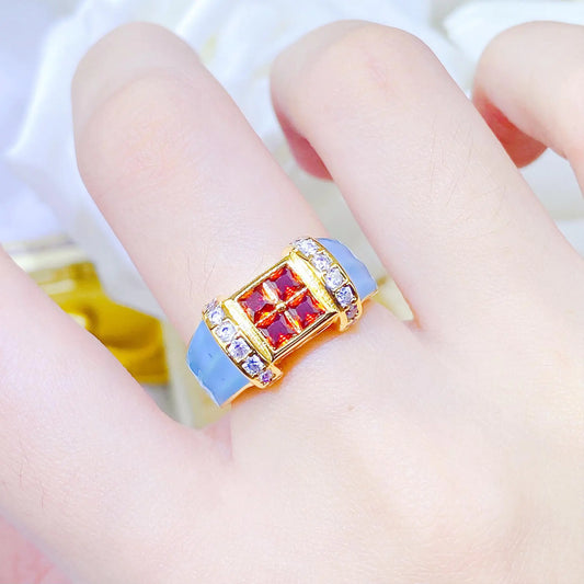 Colored Drip Glaze Peach Heart Ring for Women