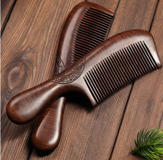 Natural Sandalwood Comb with Carved Double Sides (One Piece)